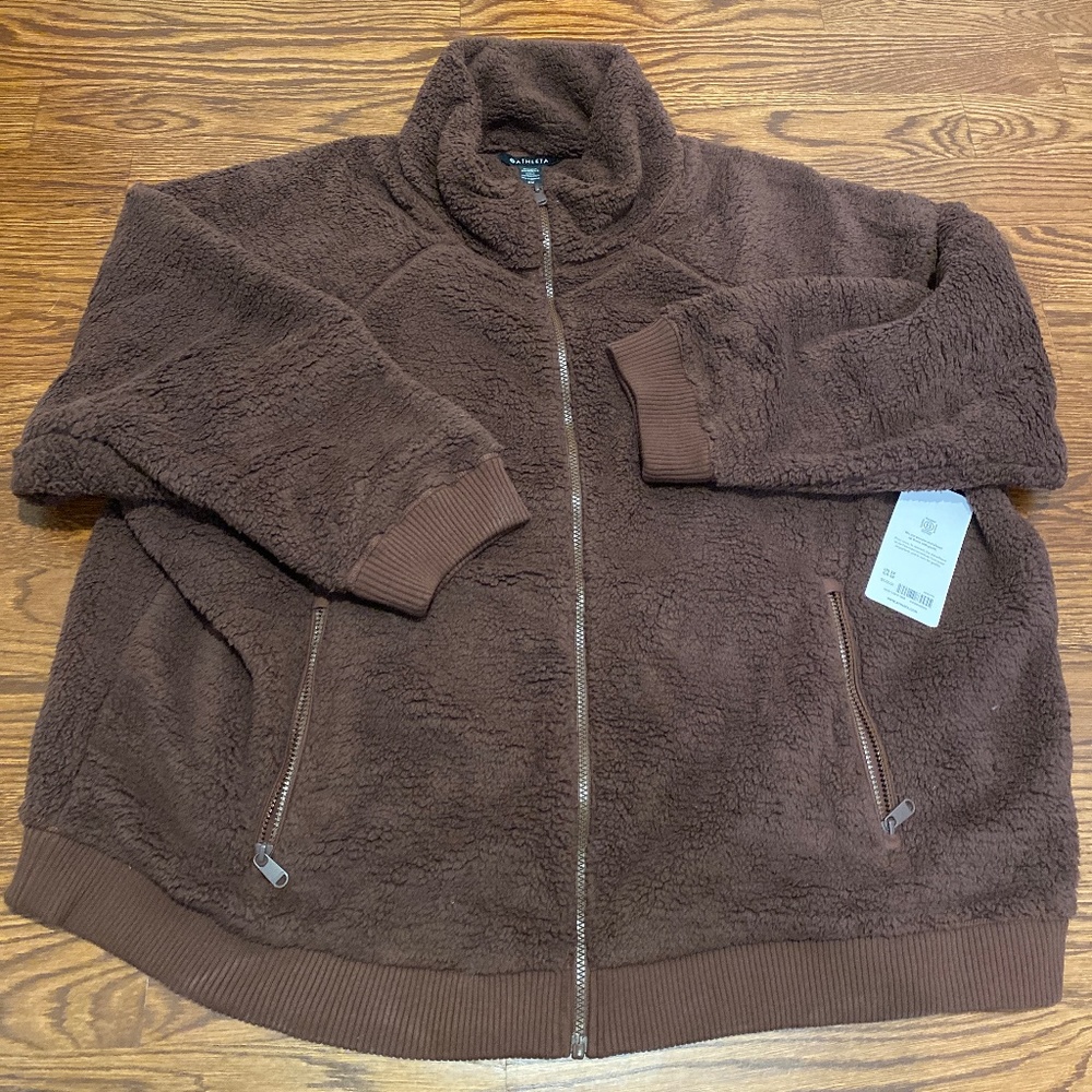 Brand New (NWT) Athleta Tugga Full-Zip Sherpa Fleece Jacket in Mahogany (Sz 3X)